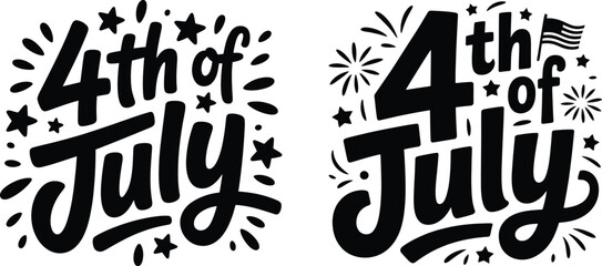 Happy independence day 4th of July typography vector set with USA flag fireworks and stars © noorskills