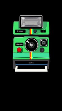 Professional 3D motion graphics of a pastel retro instant camera with Alpha Channel. Both the background and the photo area are transparent, allowing for easy drag-and-drop customization.