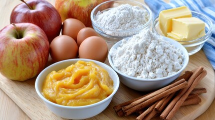Fototapeta premium Baking ingredients for apple pie, cookies, or fall desserts