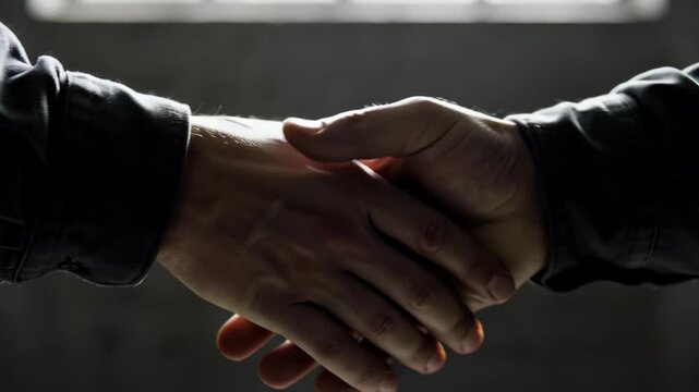 Two people shaking hands to reach a professional business agreement indoors.