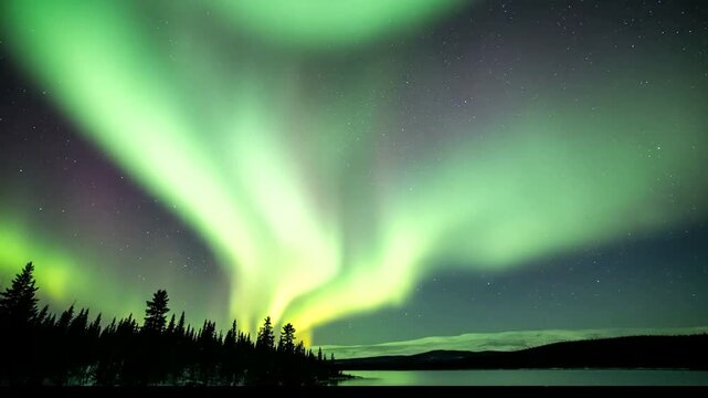 The Aurora Borealis over a serene landscape.