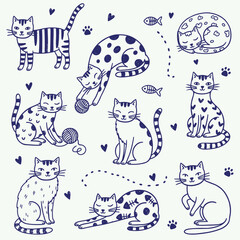 cat doodles featuring kittens with yarn and hearts © Monika_graphics