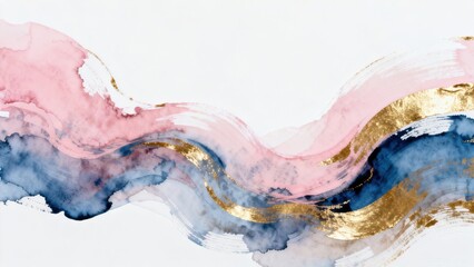 Naklejka premium Abstract painting with pink blue and gold