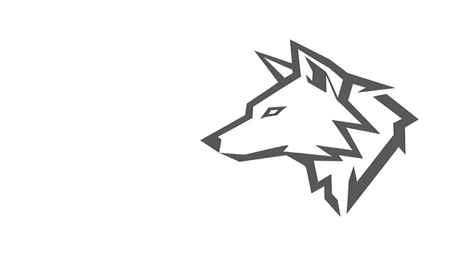 Stylized gray wolf head in profile with sharp geometric lines and a modern abstract design style