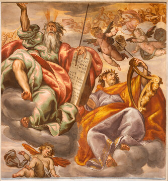 Crema - The fresco of Moses and king David in 
church Chiesa di San Giovanni Battista by Gian Giacomo Barbelli (1636).
