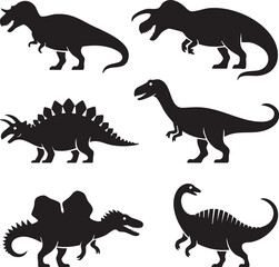 Obraz premium Six black dinosaur silhouettes on a white background prehistoric ancient reptilian