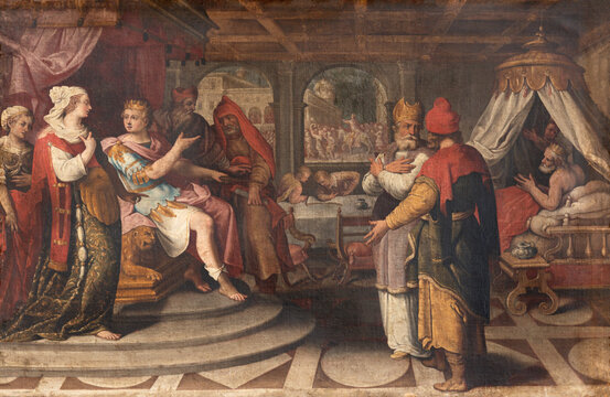 BERGAMO, ITALY - MARCH 18, 2026: The painting of scene from life of King David in the church Chiesa di San Leonardo by unknown artist from 17. cent. 