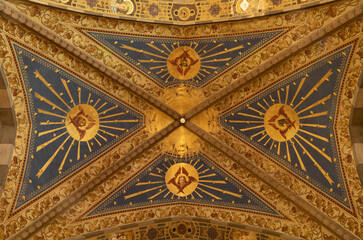 Obraz premium BERGAMO, ITALY - MARCH 18, 2026: The ceiling neo gothic freesco in the church Oratorio dell Immacolata by unknown artis from beginn of 20. cent.