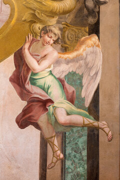 CREMA, ITALY - MARCH 20, 2026: The fresco of baroque angel the church Santuario di Santa Maria della Croce by brothers Giuseppe and Giovanni Antonio Torricell from year 1762
