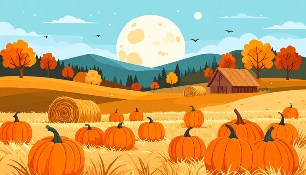Harvest Moon Pumpkin Patch Vector