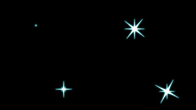 Glowing sparkle star animation,Sparkling twinkling stars animation with glowing shimmer and flat vector doodle style,4k black background,smooth blinking star motion.