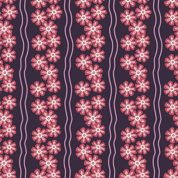 Dark Purple Wavy Floral Stripe Pattern