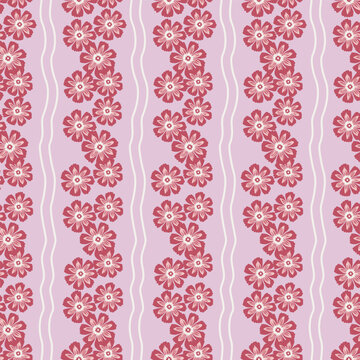 Lilac Wavy Floral Botanical Stripe Motif