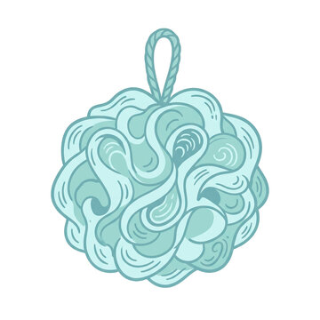 Bath Sponge Doodle of Loofah Blue Color for Bathroom Beauty Wellness and Hygiene Related Graphics