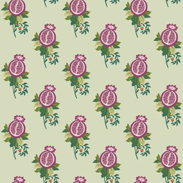 Sage Green Folk Pomegranate Botanical Print