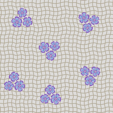 Beige Wavy Grid Ditsy Floral Motif