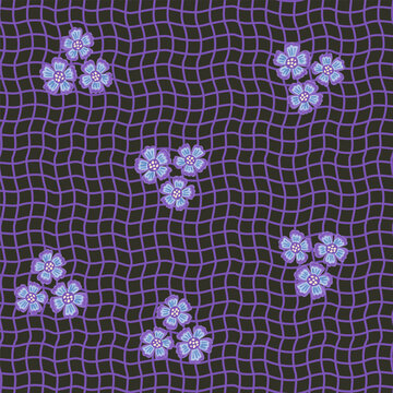 Purple Wavy Grid Ditsy Floral Motif