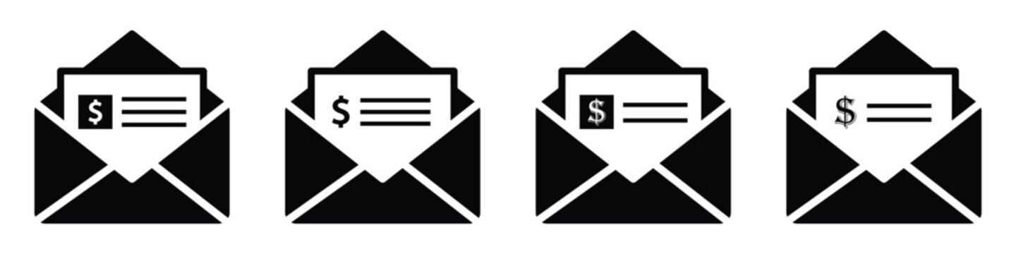 Mail message with money check icon illustration
