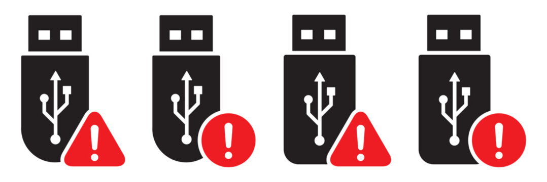 Usb drive error icon. Flashdisk warning icon illustration
