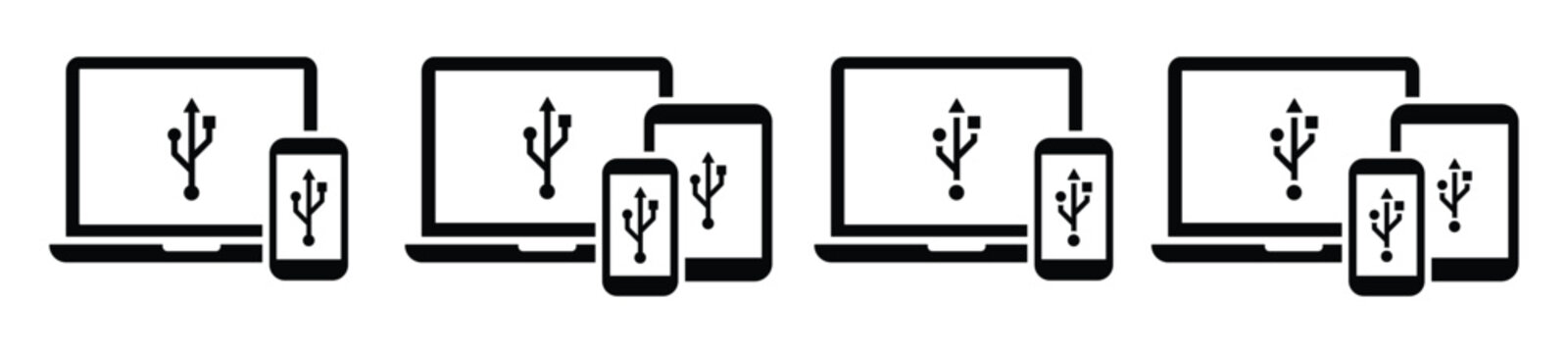 Usb device connected set icon illustration