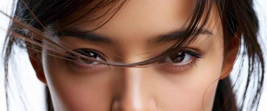 Beautiful young Asian woman with glowing skin, natural beauty concept. Loop Video.