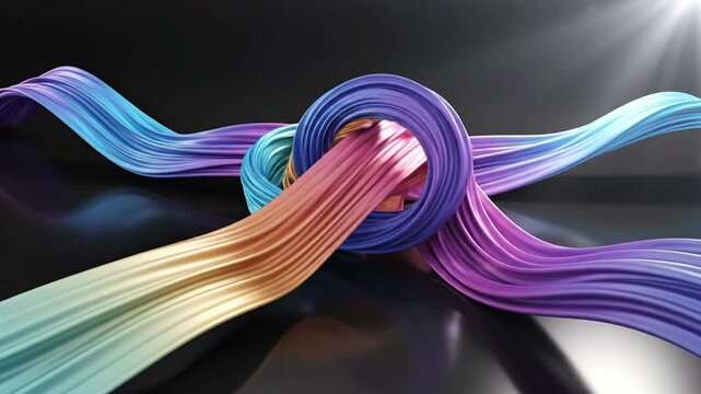 Vibrant colorful swirling ribbons in motion.