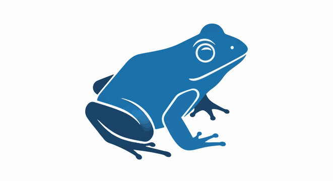 A stylized blue frog with white outline on a white background