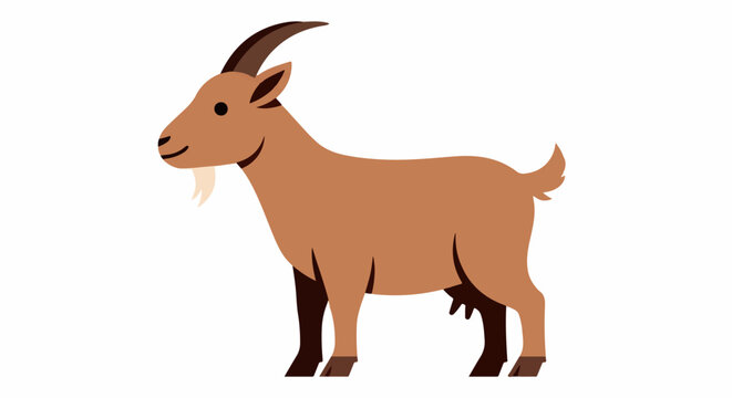 A simple illustration of a brown goat with horns and a beard