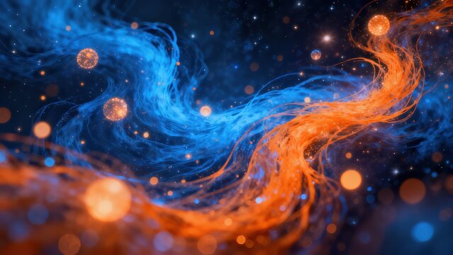 Cosmic Nebula with Blue and Orange Tendrils