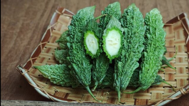 Bitter melon in a basket