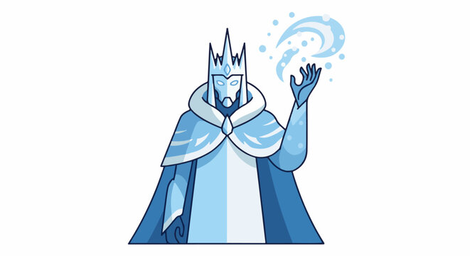 A regal figure in a blue ice-themed costume conjures frost
