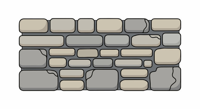 A rough-hewn stone wall with varied grey and beige interlocking blocks