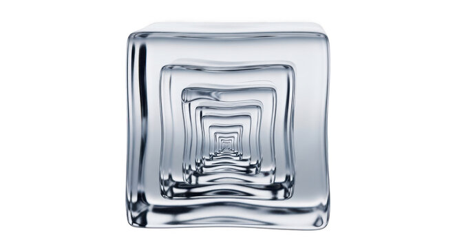 Abstract 3d render of a glossy metallic cube with a recursive tunnel effect, creating an infinite square portal design isolated on transparent background