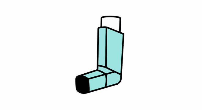 A simplified, hand-drawn depiction of a light blue asthma inhaler device