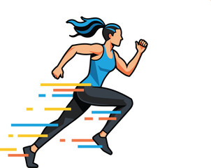 Obraz premium Fast Woman Runner Vector Illustration with Dynamic Motion Lines Isolated on White