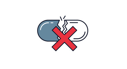 Obraz premium Broken Pill Icon with Red Cross