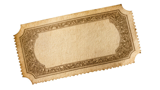 Isolated antique textured paper label with elegant ornate vintage frame and classic scalloped edges