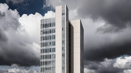 Fototapeta premium Modern Corporate Skyscraper Under Dramatic Cloudy Sky