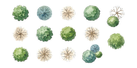 Set of top view tree symbols for landscape architecture and garden design plans in a simple flat vector illustration © ZenVectors