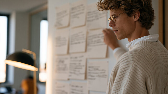 Startup founder pinning a rejection letter to an office wall alongside eleven others, stepping back to look at the collection with analytical rather than defeated eyes, the wall