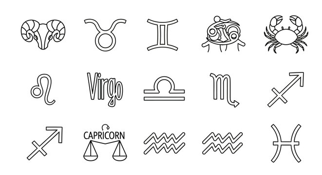Zodiac Signs Collection: Astrological Symbols and Constellations Icon Set