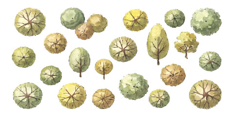 Set of green trees and bushes seen from above for architectural landscape design and garden planning site map views © ZenVectors