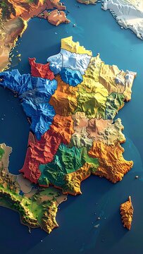 France regions map colorful illustration.