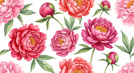 Tender pink peony flowers and green leaves seamless pattern for feminine textile print © Watercol