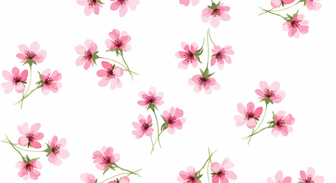 Romantic floral watercolor background featuring blush blossoms and graceful green botanical leaf accents.