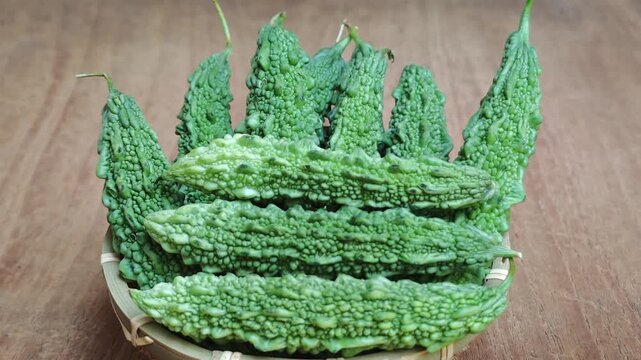 Bitter melon in a basket