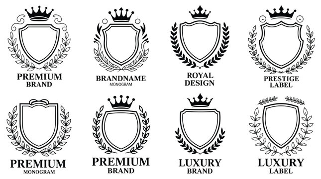 Elegant Emblem Collection: Showcasing a range of vintage crest designs, embodying heritage and class. classic emblem, brand logo, luxury logo, retro badge, heraldry icon. 