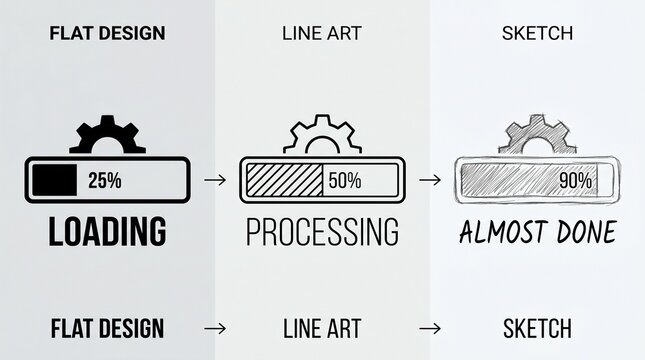 Loading processing and almost done sequence illustration