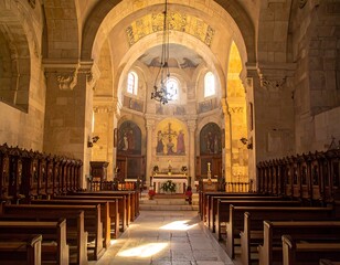 Obraz premium Interior of a historic church sanctuary.