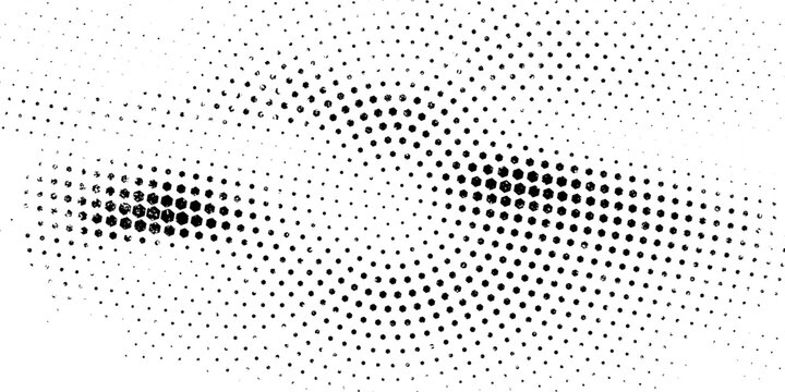 Hexagon halftone gradient texture. Abstract black grunge background. Geometric retro halftone tech overlay.